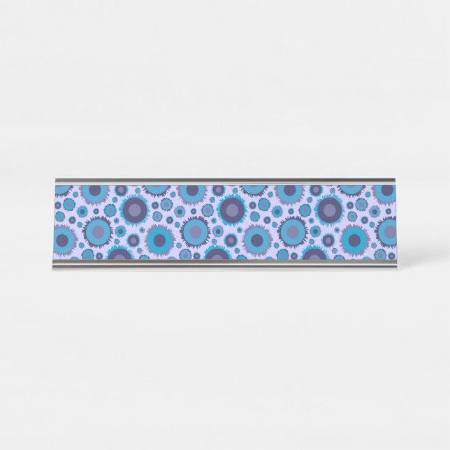 Cute multi blue colours suns patterns desk name plate (Front)