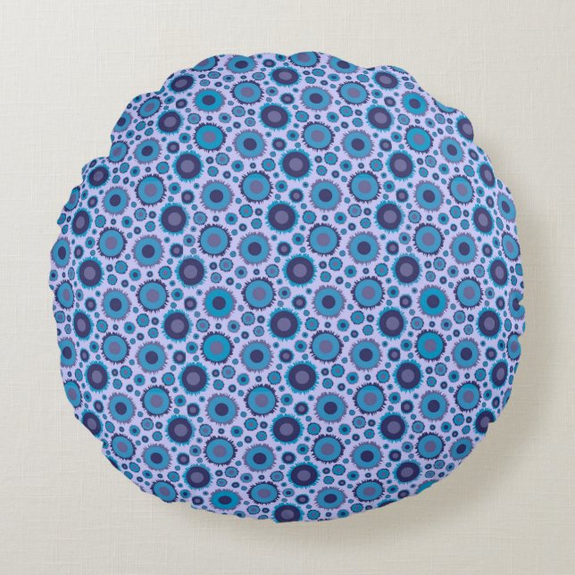 Cute multi blue colours suns patterns round pillow (Front)