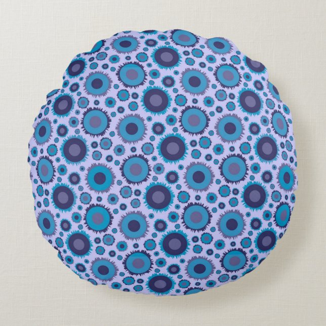 Cute multi blue colours suns patterns round pillow (Front)