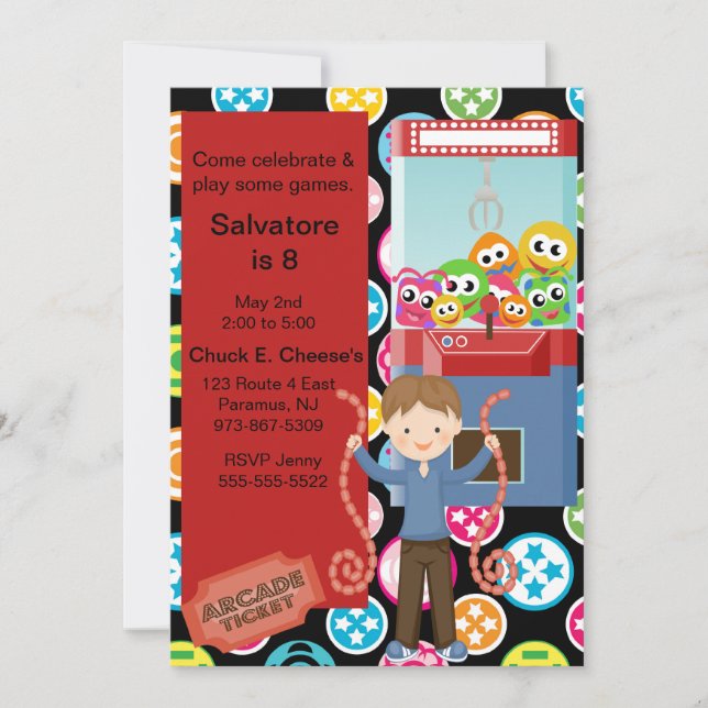 Cute, Multi Color, Arcade Birthday Boy Invitation (Devant)