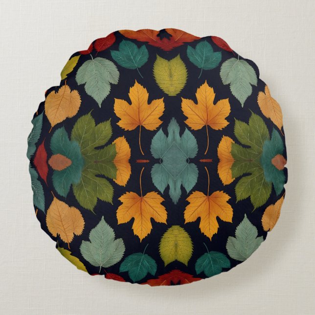 Cute multi colored Leaf's Round Pillow (Front)