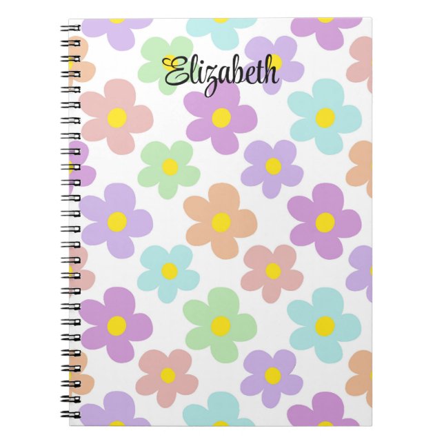 Cute multi coloured retro daisies girly journallin notebook (Front)