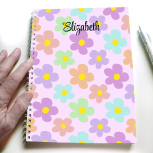 Cute multi coloured retro daisies girly journallin notebook