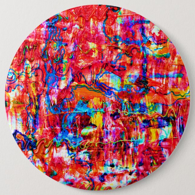 Cute multi colours abstract waves painting 6 inch round button (Front)