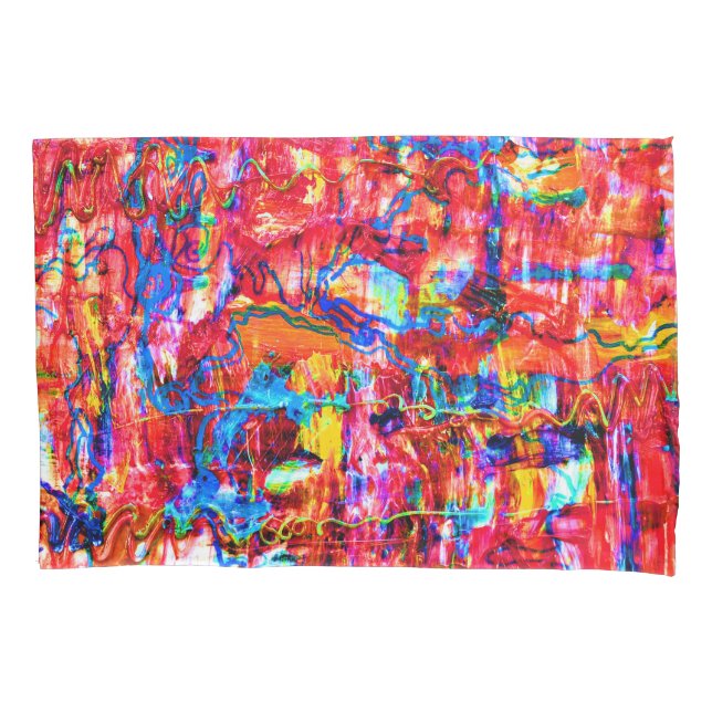 Cute multi colours abstract waves painting pillowcase (Front-Left)