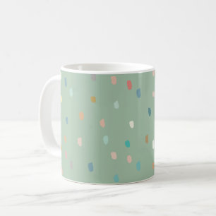 Cute Multicolor Dotty Pattern On Sage Green Coffee Mug