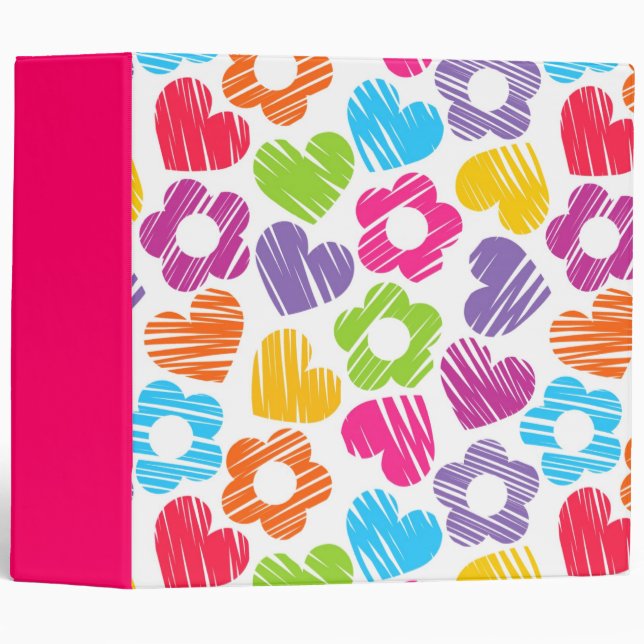 Cute multicolor flowers and hearts girly pattern   binder (Front/Spine)
