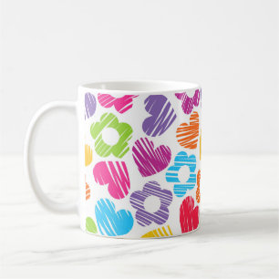 Cute multicolor flowers and hearts girly pattern coffee mug