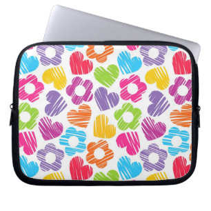 Cute multicolor flowers and hearts girly pattern   laptop sleeve