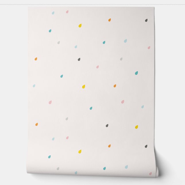 Cute multicolor raindrops on cream background wallpaper (Unrolling)