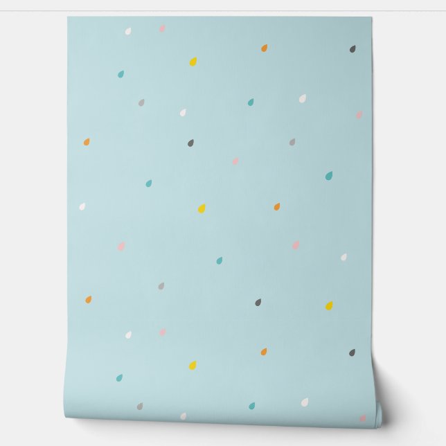 Cute multicolor raindrops on light blue background wallpaper (Unrolling)