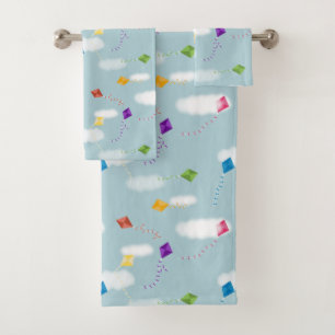 Cute Multicolored Flying Kites Kids Bath Towel Set