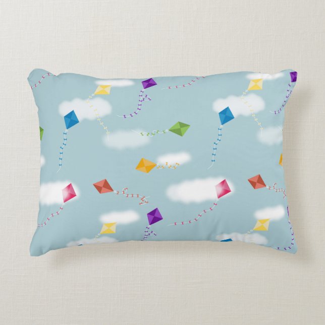 Cute Multicolored Flying Kites Kids Pattern Accent Pillow (Front)