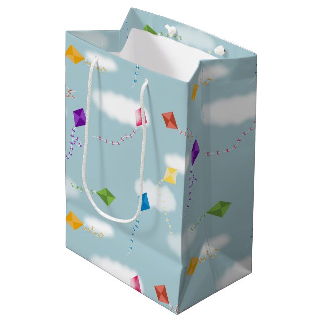 Cute Multicolored Flying Kites Kids Pattern Medium Gift Bag (Front Angled)