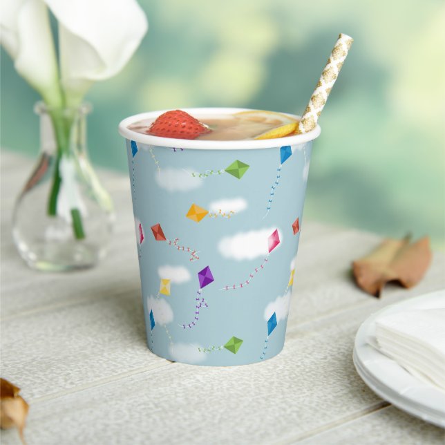 Cute Multicolored Flying Kites Kids Pattern Paper Cups (Insitu)