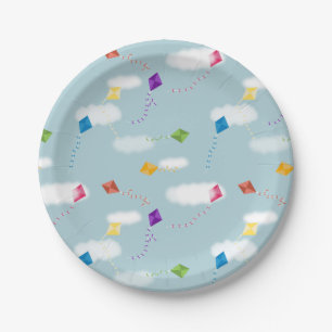 Cute Multicolored Flying Kites Kids Pattern Paper Plate