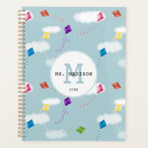 Cute Multicolored Flying Kites Teacher Monogram Planner