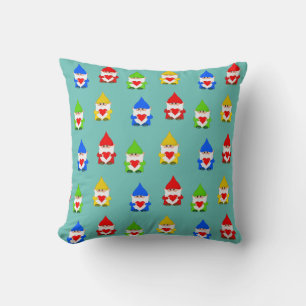 Cute multicolored gnomes on teal throw pillow