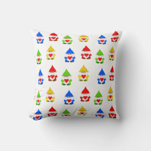 Cute multicolored gnomes on white throw pillow