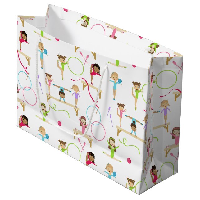 Cute Multicolored Gymnastics Kids Pattern Large Gift Bag (Front Angled)