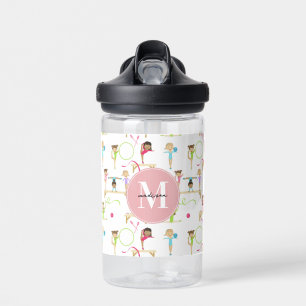 Cute Multicolored Gymnastics Kids Pattern Monogram Water Bottle