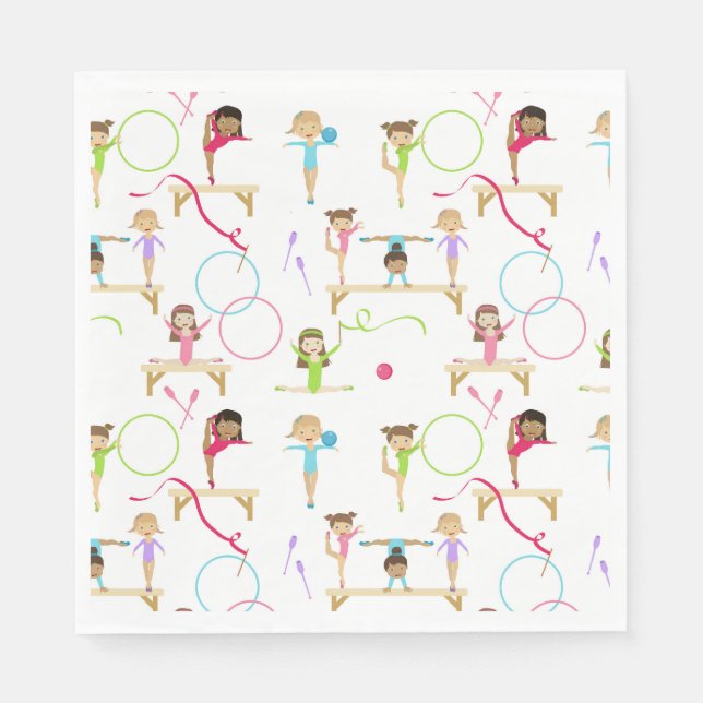 Cute Multicolored Gymnastics Kids Pattern Napkin (Front)