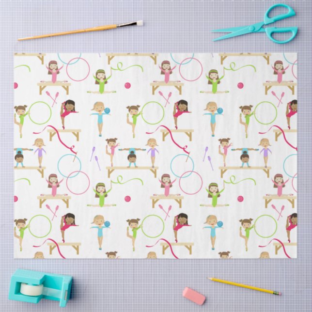 Cute Multicolored Gymnastics Kids Pattern Tissue Paper (Craft)