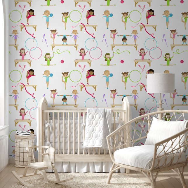 Cute Multicolored Gymnastics Kids Pattern Wallpaper (Kids)