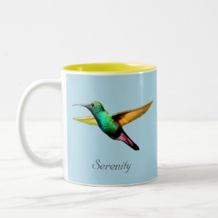 Cute multicolored hummingbird on Light Blue Two-Tone Coffee Mug