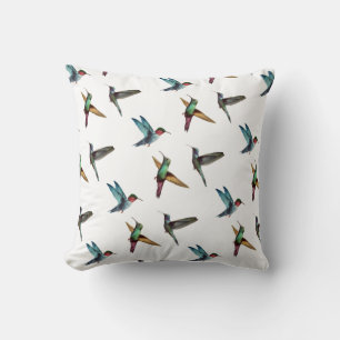 Cute multicolored hummingbirds throw pillow
