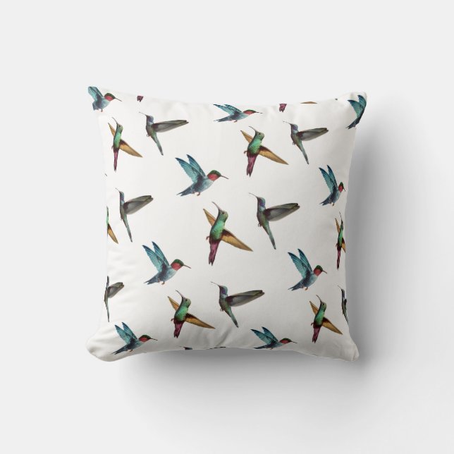 Cute multicolored hummingbirds throw pillow (Front)