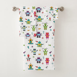 Cute Multicolored Robots Kids Robot Bath Towel Set