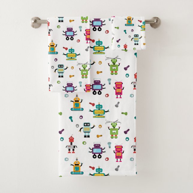 Cute Multicolored Robots Kids Robot  Bath Towel Set (Insitu)