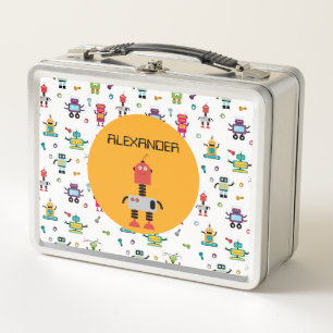 Cute Multicolored Robots Kids Robot Custom Name Metal Lunch Box