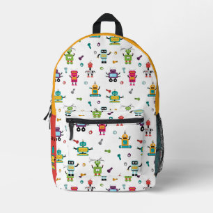Cute Multicolored Robots Kids Robot Custom Name Printed Backpack