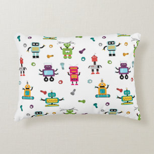 Cute Multicolored Robots Kids Robot Pattern Accent Pillow