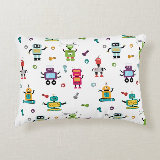 Cute Multicolored Robots Kids Robot Pattern Accent Pillow (Front)
