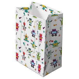 Cute Multicolored Robots Kids Robot Pattern Medium Gift Bag