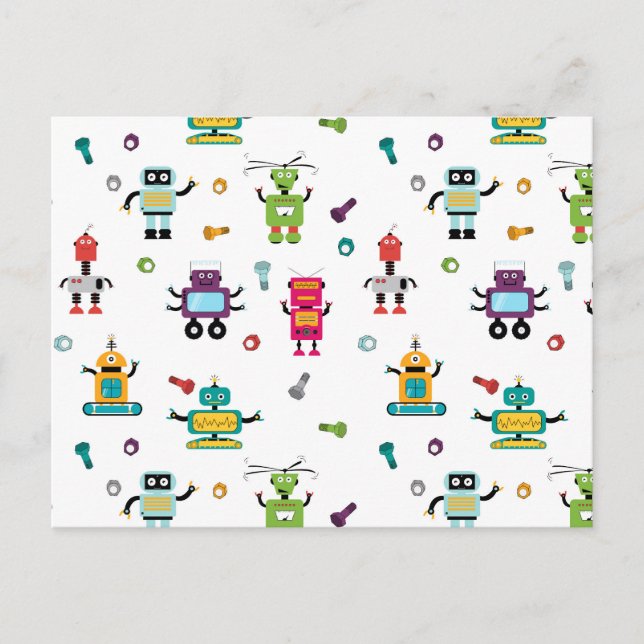 Cute Multicolored Robots Kids Robot Pattern Postcard (Front)