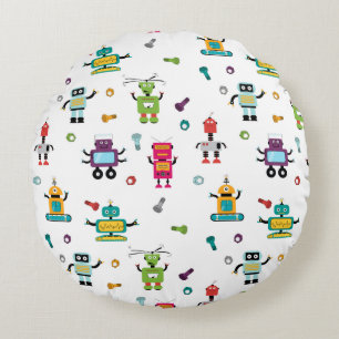 Cute Multicolored Robots Kids Robot Pattern Round Pillow