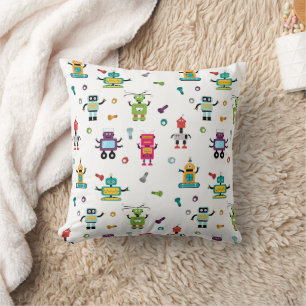 Cute Multicolored Robots Kids Robot Pattern Throw Pillow