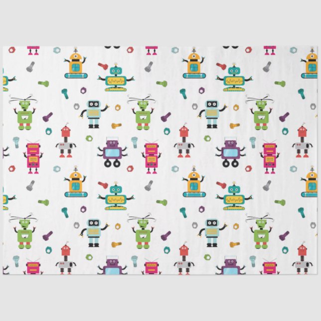 Cute Multicolored Robots Kids Robot Pattern Tissue Paper (Front)