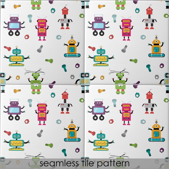 Cute Multicolored Robots Kids Robot Seamless  Tile (Cute Multicolored Robots Kids Robot Seamless Ceramic Tile)