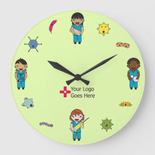 Cute Multicultural Germ Fighters Custom Logo Large Clock