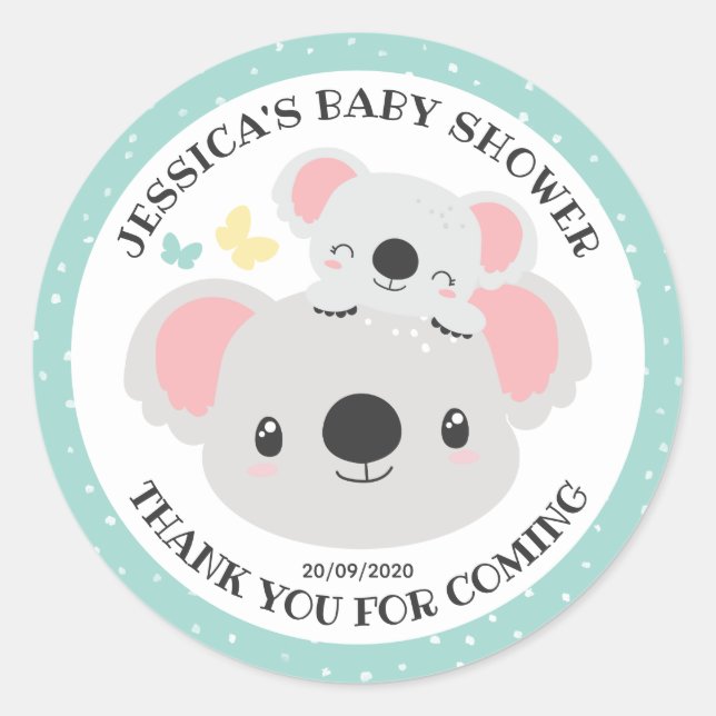 Cute Mum and Baby Koala Top Koality Baby Shower Classic Round Sticker (Front)