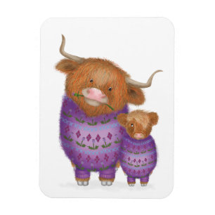 Cute mum & baby Highland cow magnet