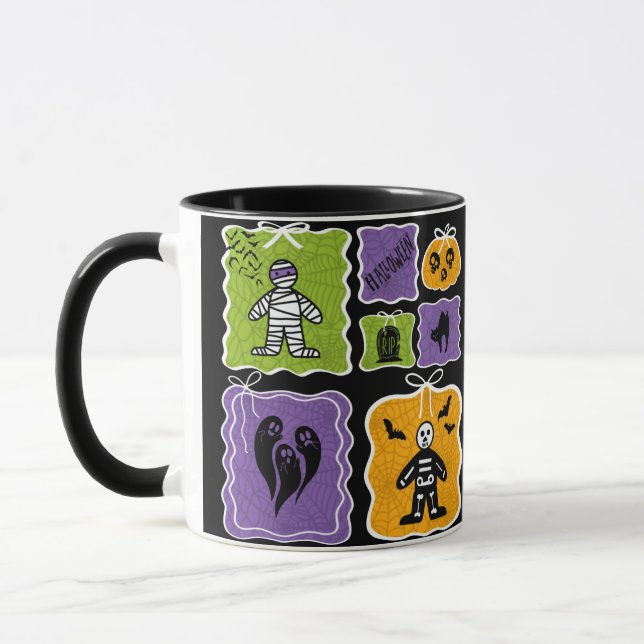 Cute Mummy and Skeleton Halloween  Mug (Left)
