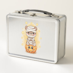 Cute Mummy Bear Halloween Metal Lunch Box