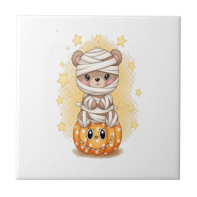 Cute Mummy Bear Halloween Tile (Front)