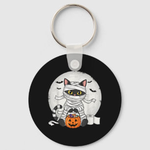 Cute Mummy Black Cat Halloween Costume Funny Trick Keychain